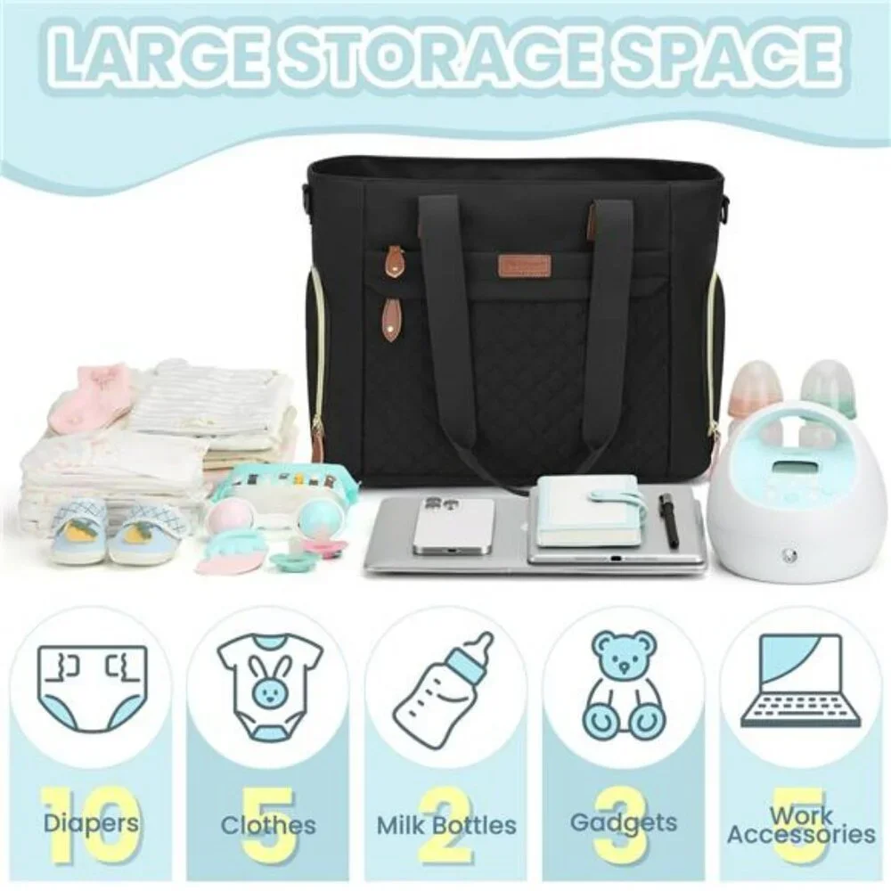 Large diaper bag tote travel baby bag with laptop sleeve for mom and dad